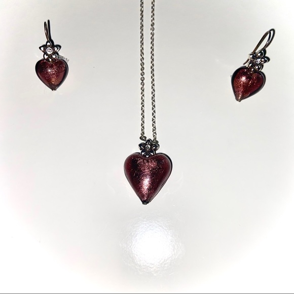 Venetian Reflection Heart Necklace & Earrings - Picture 2 of 5